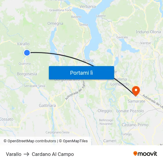 Varallo to Cardano Al Campo map