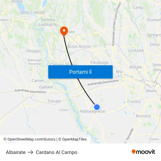 Albairate to Cardano Al Campo map
