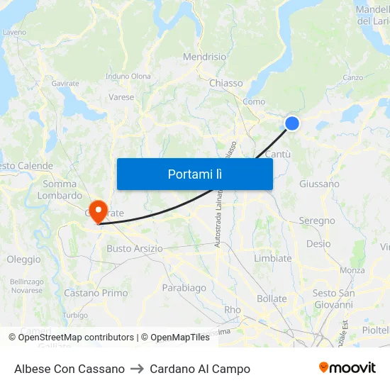 Albese Con Cassano to Cardano Al Campo map