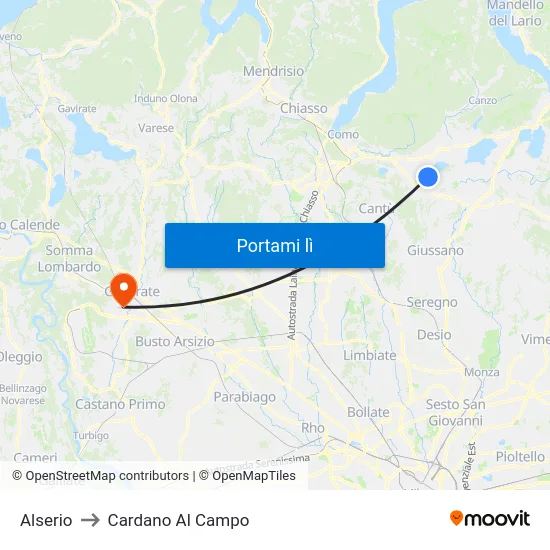 Alserio to Cardano Al Campo map