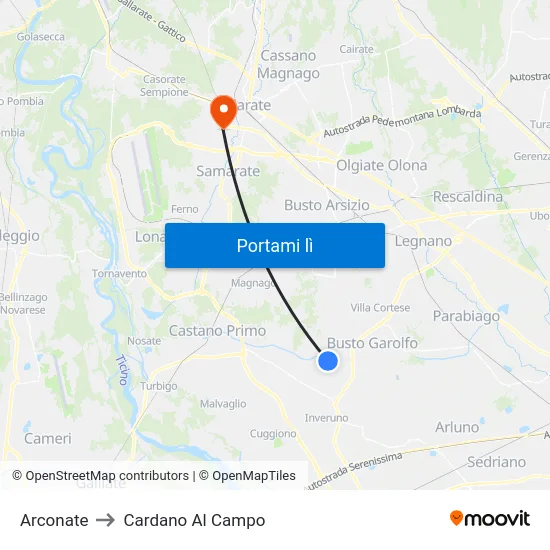 Arconate to Cardano Al Campo map