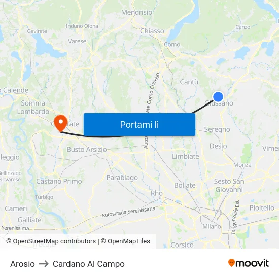 Arosio to Cardano Al Campo map