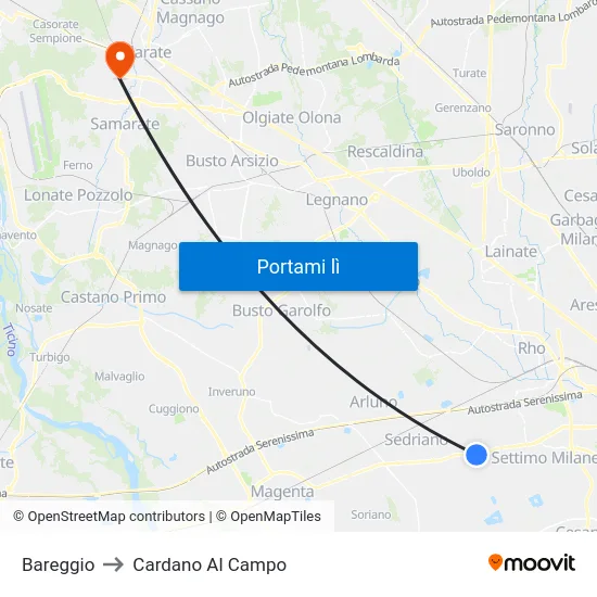 Bareggio to Cardano Al Campo map