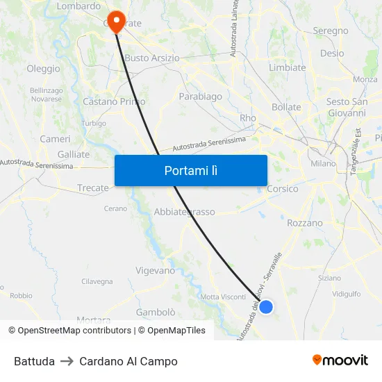 Battuda to Cardano Al Campo map