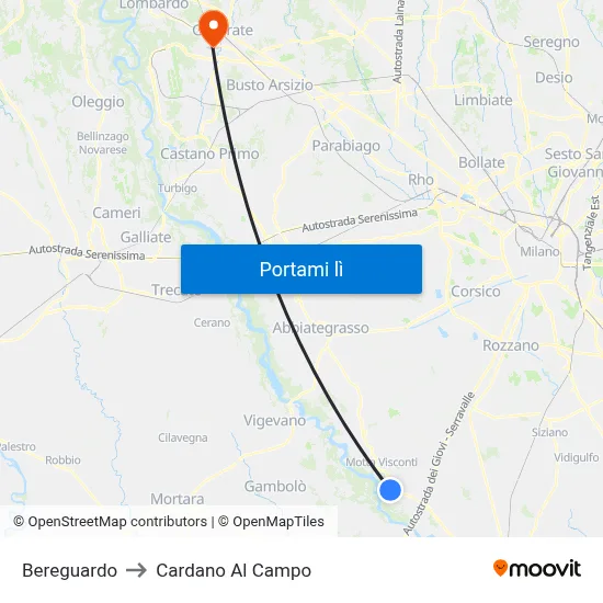 Bereguardo to Cardano Al Campo map