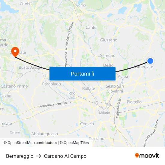 Bernareggio to Cardano Al Campo map