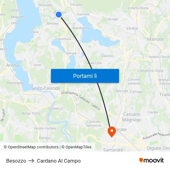 Besozzo to Cardano Al Campo map