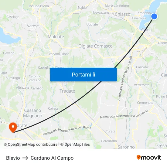 Blevio to Cardano Al Campo map