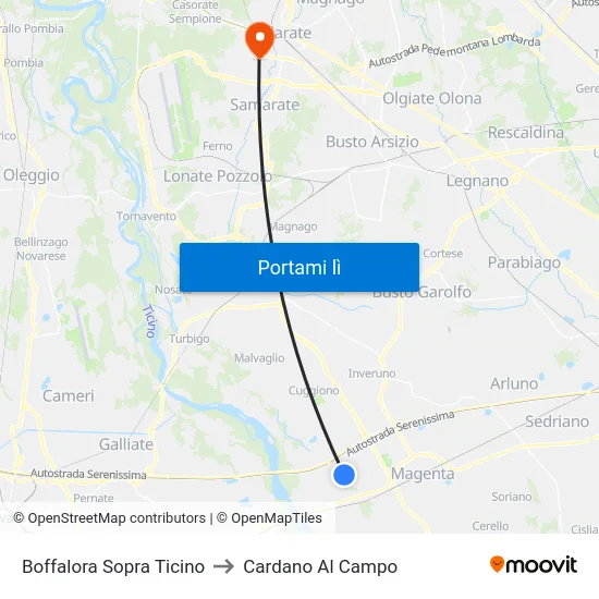 Boffalora Sopra Ticino to Cardano Al Campo map
