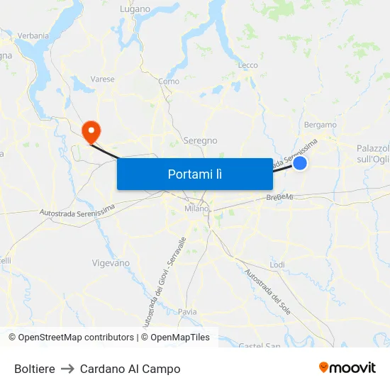 Boltiere to Cardano Al Campo map