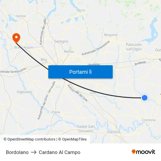 Bordolano to Cardano Al Campo map