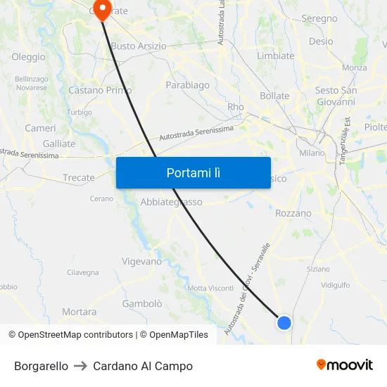 Borgarello to Cardano Al Campo map