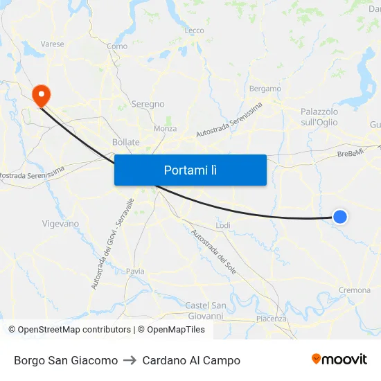 Borgo San Giacomo to Cardano Al Campo map
