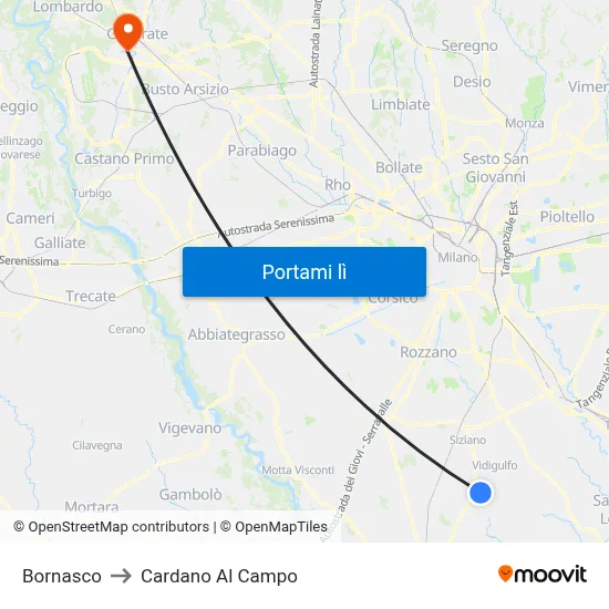 Bornasco to Cardano Al Campo map
