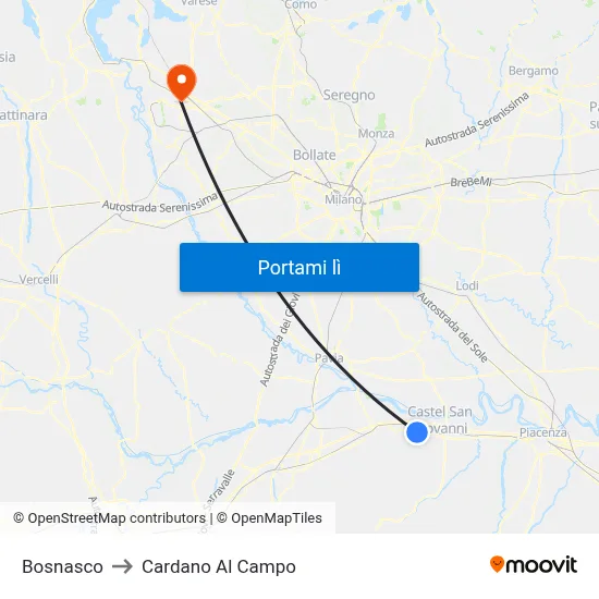 Bosnasco to Cardano Al Campo map