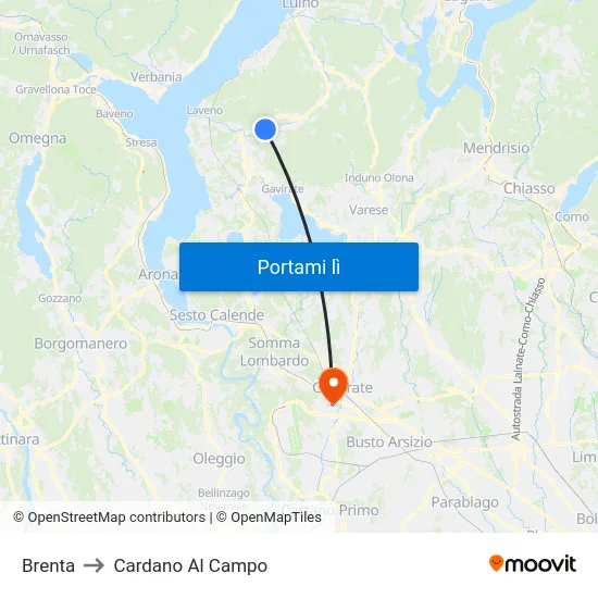 Brenta to Cardano Al Campo map