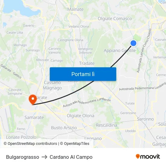 Bulgarograsso to Cardano Al Campo map