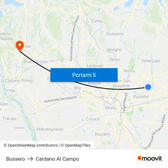 Bussero to Cardano Al Campo map