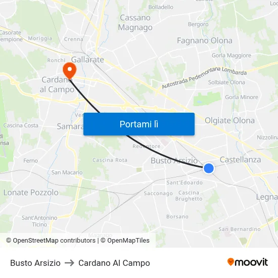 Busto Arsizio to Cardano Al Campo map