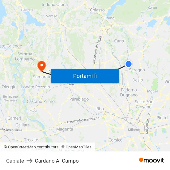 Cabiate to Cardano Al Campo map