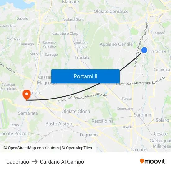 Cadorago to Cardano Al Campo map