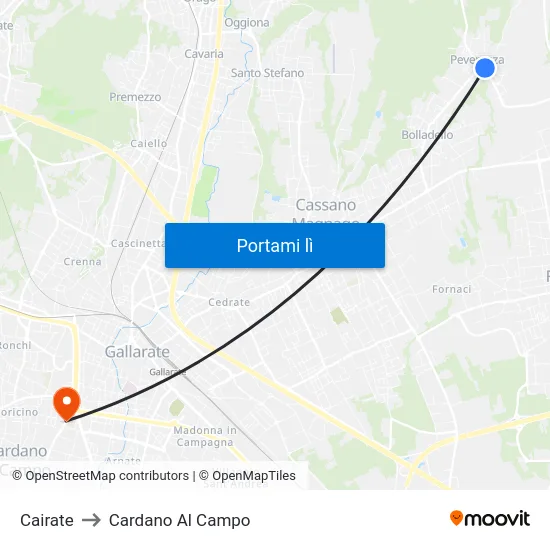 Cairate to Cardano Al Campo map