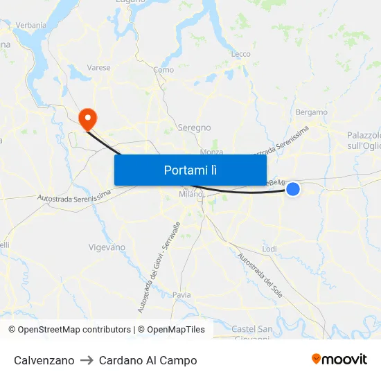 Calvenzano to Cardano Al Campo map