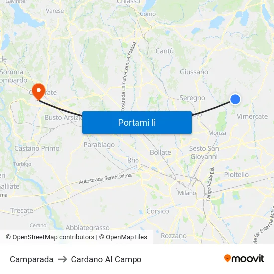 Camparada to Cardano Al Campo map