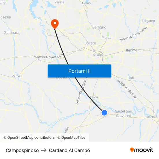 Campospinoso to Cardano Al Campo map