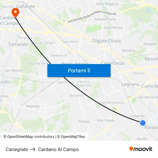 Canegrate to Cardano Al Campo map