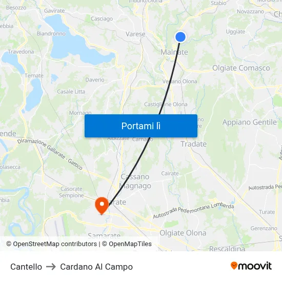 Cantello to Cardano Al Campo map