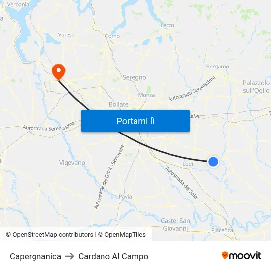 Capergnanica to Cardano Al Campo map