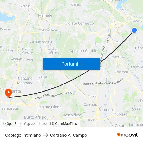 Capiago Intimiano to Cardano Al Campo map