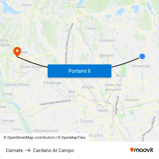 Carnate to Cardano Al Campo map