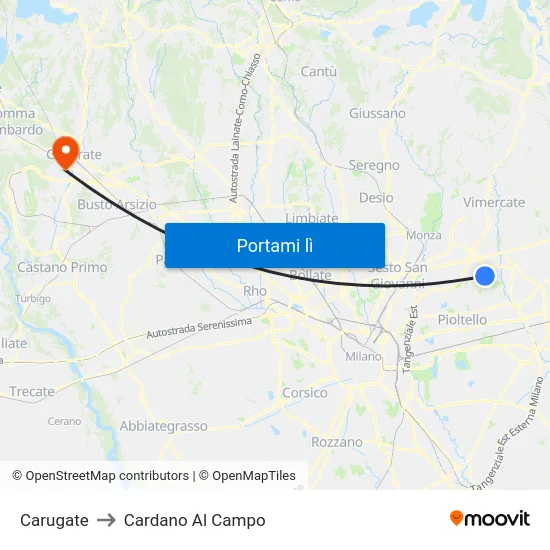Carugate to Cardano Al Campo map