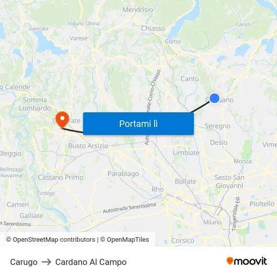 Carugo to Cardano Al Campo map