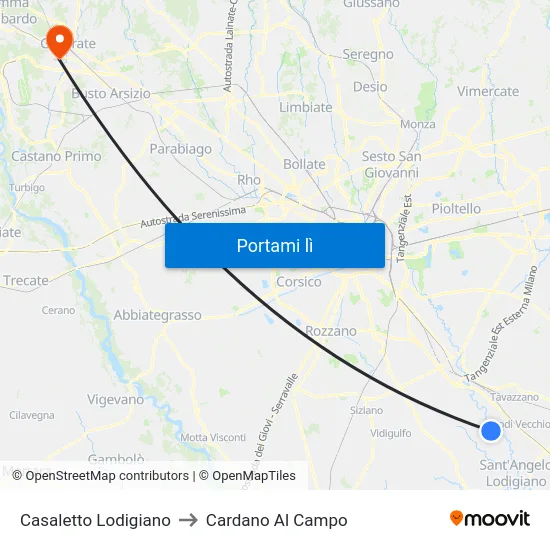 Casaletto Lodigiano to Cardano Al Campo map