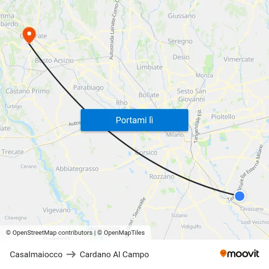 Casalmaiocco to Cardano Al Campo map