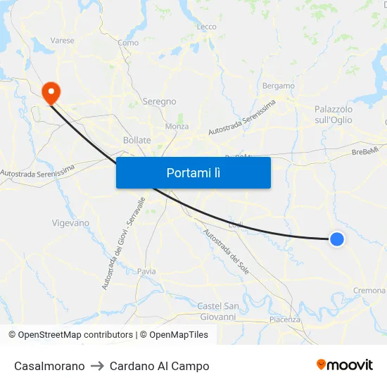 Casalmorano to Cardano Al Campo map
