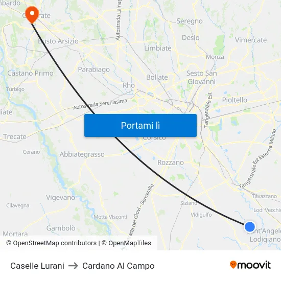 Caselle Lurani to Cardano Al Campo map