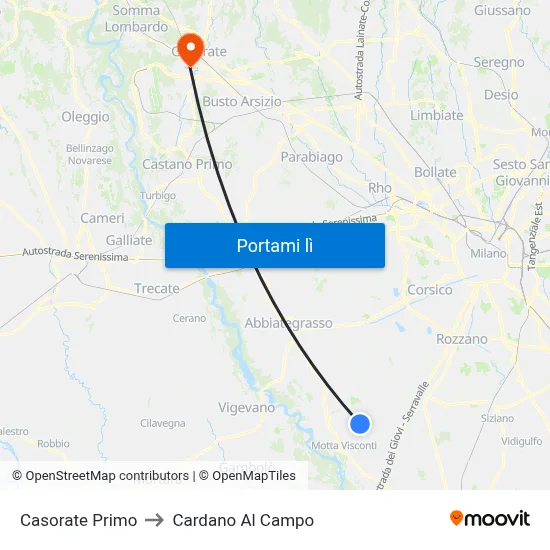 Casorate Primo to Cardano Al Campo map
