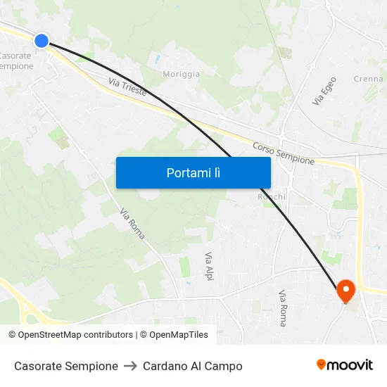 Casorate Sempione to Cardano Al Campo map