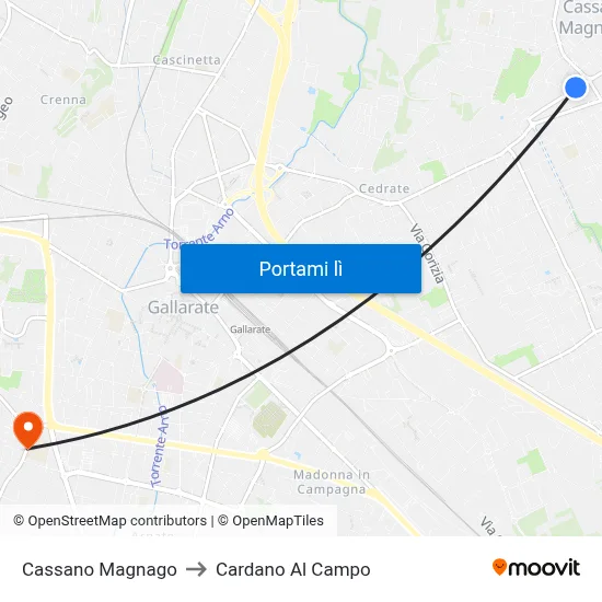 Cassano Magnago to Cardano Al Campo map