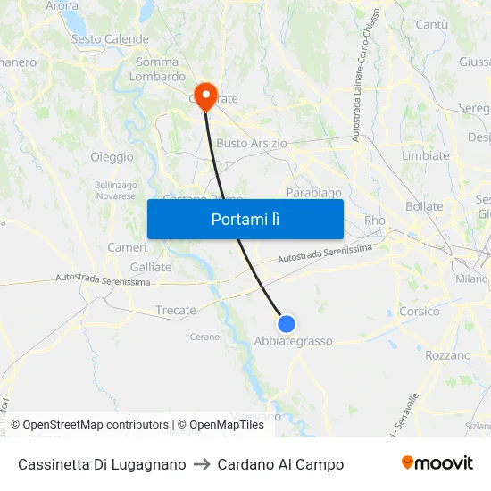 Cassinetta Di Lugagnano to Cardano Al Campo map