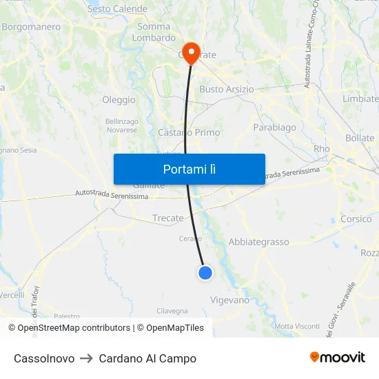 Cassolnovo to Cardano Al Campo map