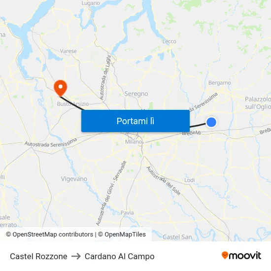 Castel Rozzone to Cardano Al Campo map