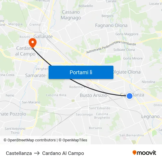 Castellanza to Cardano Al Campo map
