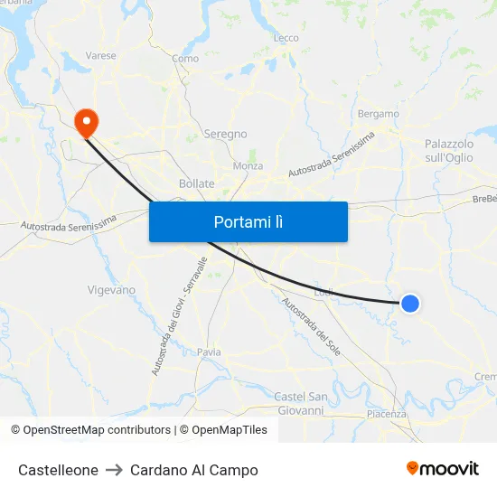 Castelleone to Cardano Al Campo map