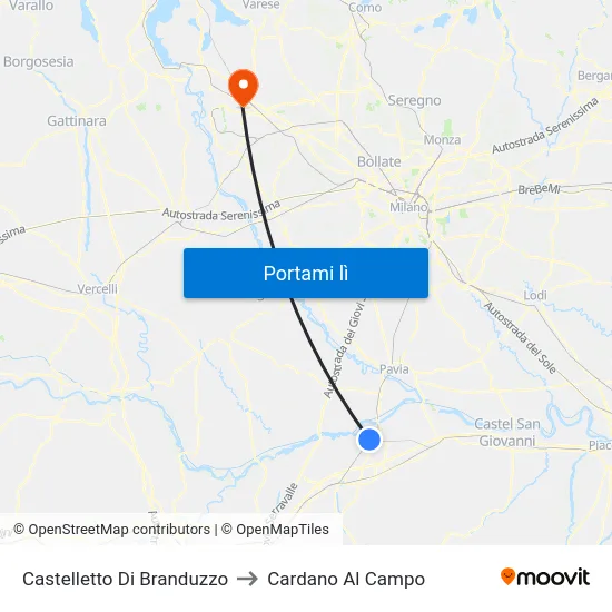 Castelletto Di Branduzzo to Cardano Al Campo map