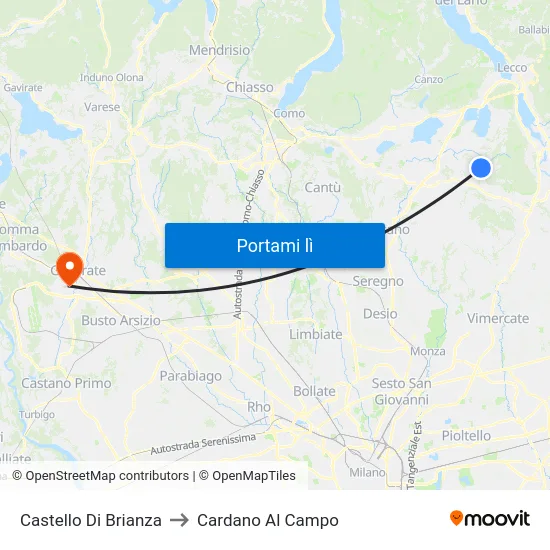 Castello Di Brianza to Cardano Al Campo map